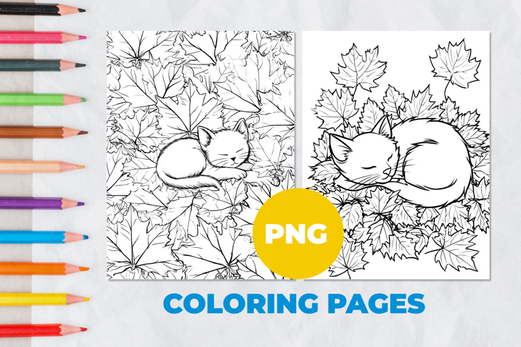 A cat in autumn leaves Coloring Pages | Coloring book
