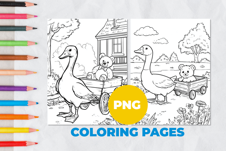 Duck with a teddy bear Coloring Pages | Coloring book