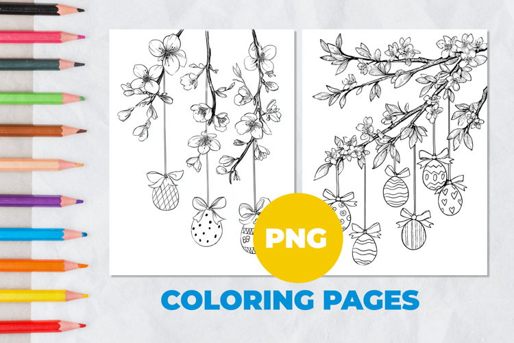 Easter eggs on a branch Coloring Page | Coloring book