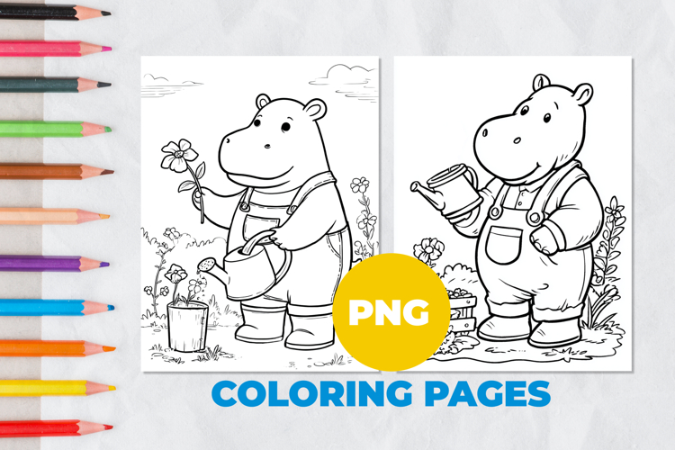 Hippopotamus watering flowers Coloring Pages | Coloring book