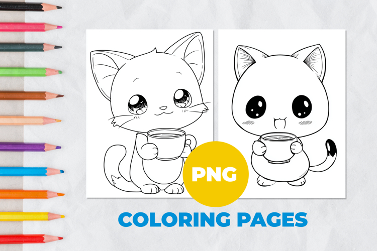 Little pet kitten with a cup Coloring Pages | Coloring book