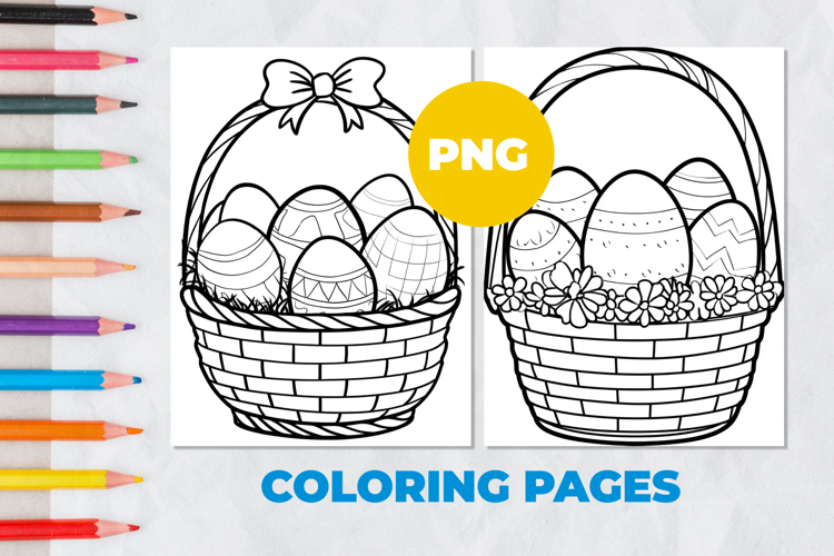Easter eggs in a basket Coloring Page | Coloring book