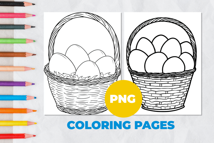 Easter eggs in a basket Coloring Page | Coloring book