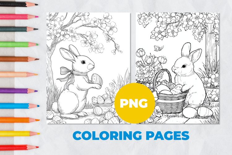 Easter bunny with eggs Coloring Page | Coloring book