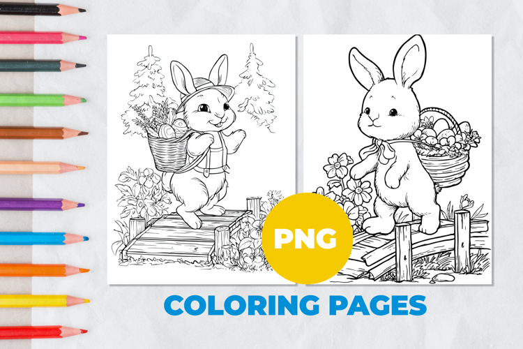 Easter bunny with a basket Coloring Page | Coloring book
