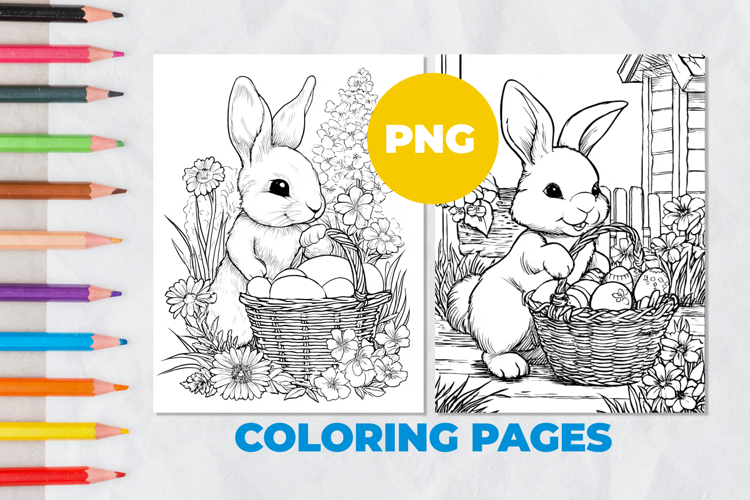 Easter bunny with eggs Coloring Page | Coloring book