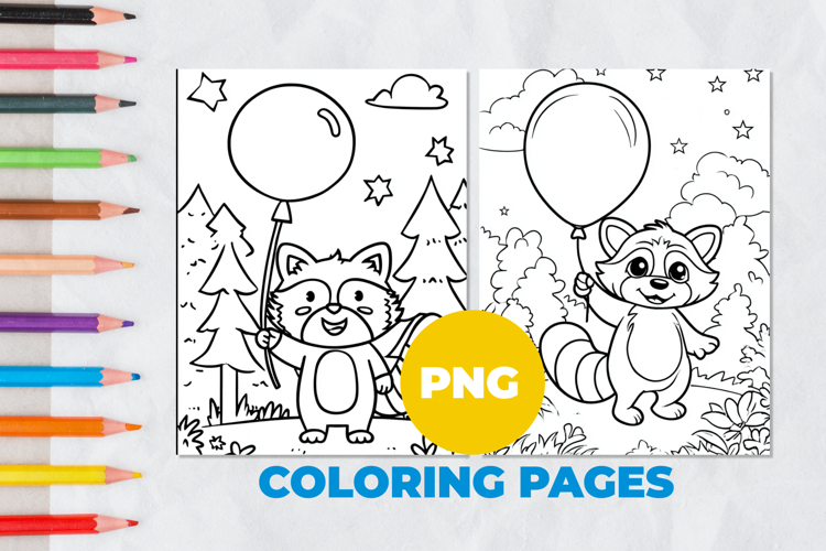 Raccoon with Balloons Coloring Pages | Coloring book