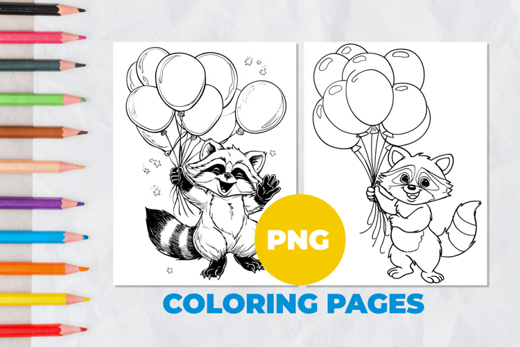 Raccoon with Balloons Coloring Pages | Coloring book