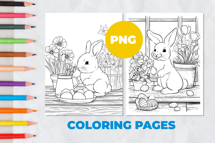 Easter bunny with eggs Coloring Page | Coloring book