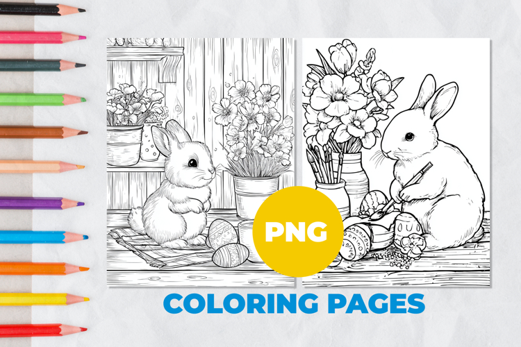 Easter bunny with eggs Coloring Page | Coloring book
