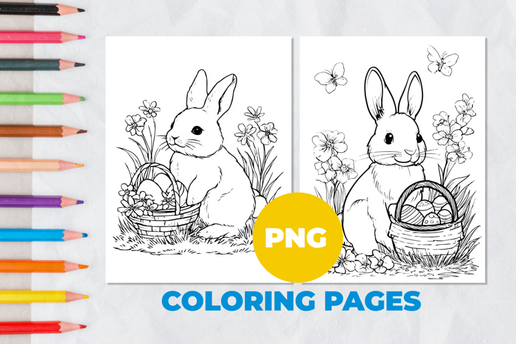 Easter bunny with eggs Coloring Page | Coloring book