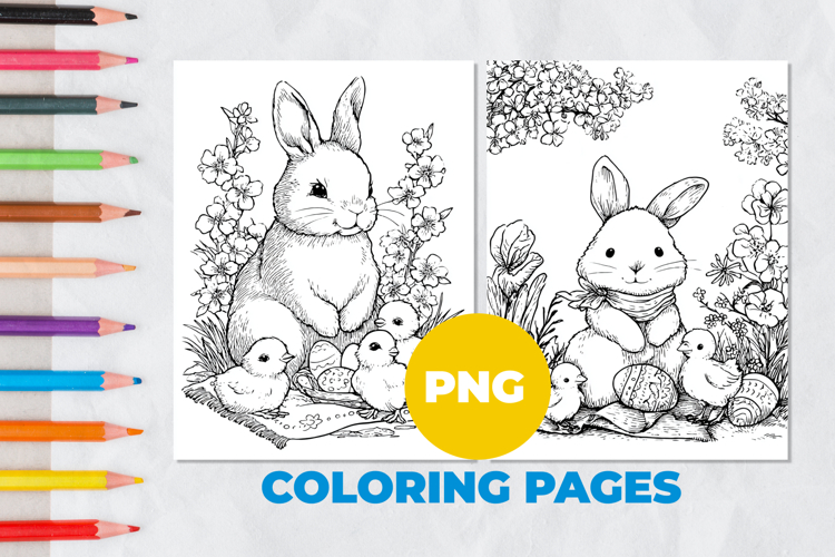 Easter bunny with eggs Coloring Page | Coloring book