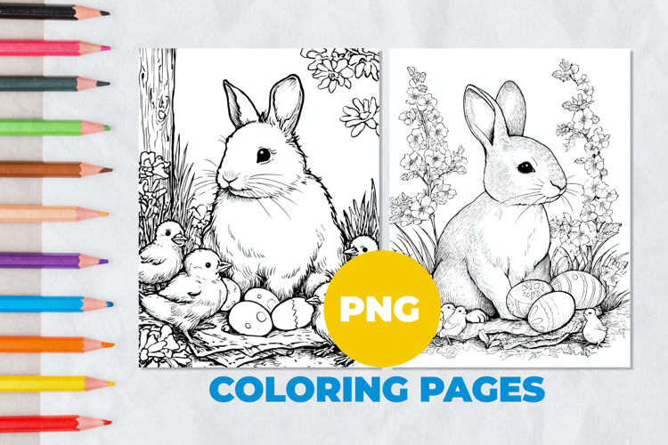 Easter bunny with eggs Coloring Page | Coloring book