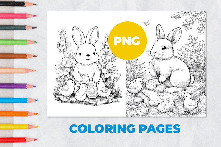 Easter bunny with eggs Coloring Page | Coloring book
