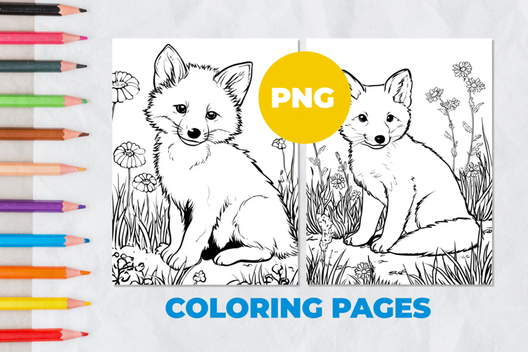 Little fox among flowers Coloring Pages | Coloring book