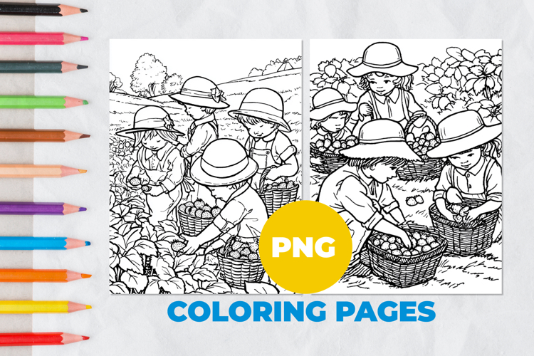 Children picking strawberries Coloring Pages | Coloring book