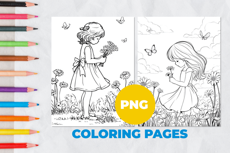 Girl picking flowers Coloring Pages | Coloring book
