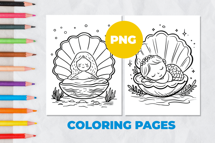 Mermaid in a shell Coloring Page | Coloring book