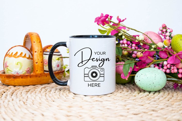 Easter Mug Mockup 11 Oz Blank White Coffee Cup Black Handle