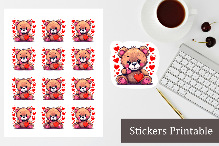 Adorable bear with Hearts | Valentines animal sticker sheet