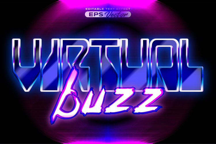 Retro editable text effect style virtual buzz futuristic 80s
