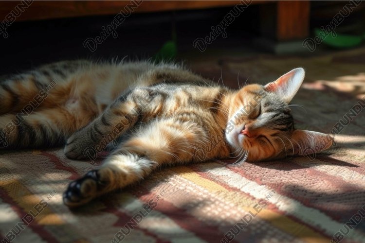 Peaceful cat napping in sunlight