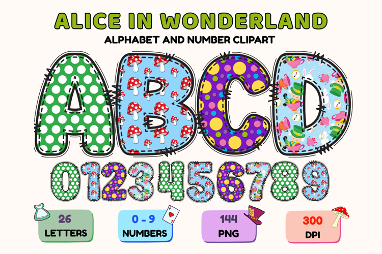 Alice in Wonderland Alphabet png, wonderland letters doodle