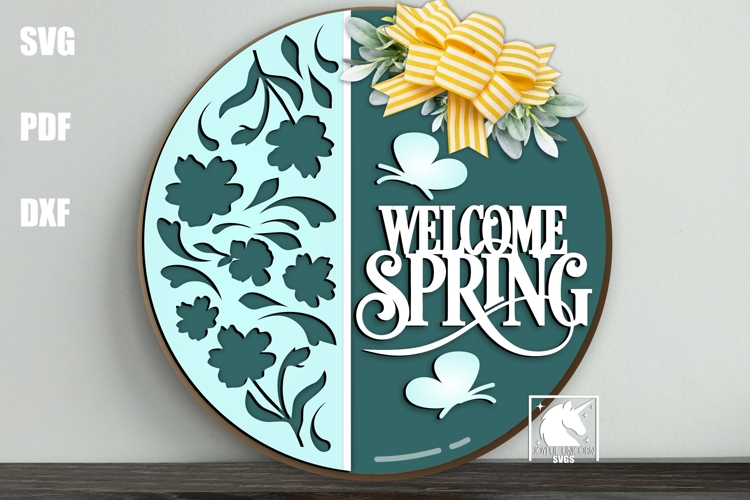 Welcome Spring Floral Pattern Sign SVG | Round Door Hanger