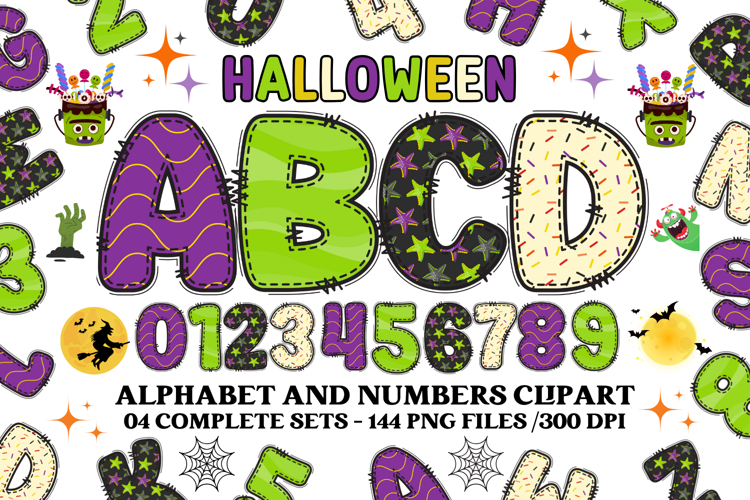 Halloween Alphabet png clipart, halloween letters doodle