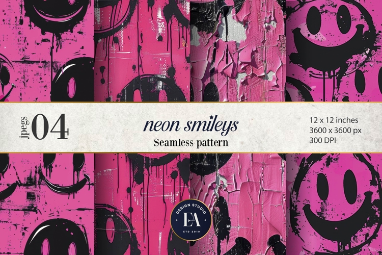 Black   Pink Smiley Face Digital Paper| Neon Street graffiti