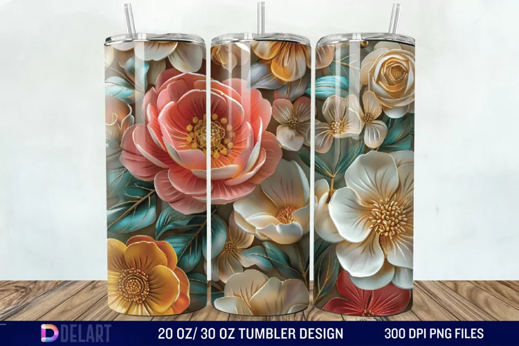 3D Painted Flower Tumbler Wrap