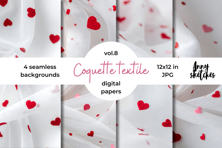 Coquette Textile Valentine Digital Paper Kit Rococo Patterns