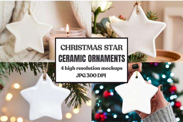 Christmas Star Ceramic Ornaments Mockup | Holiday Star Ornam