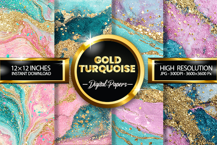 Gold Turquoise Digital Papers - 04 variations