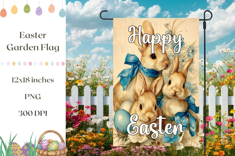 Vintage Easter Garden Flag Design, Funny Bunny Garden Flag