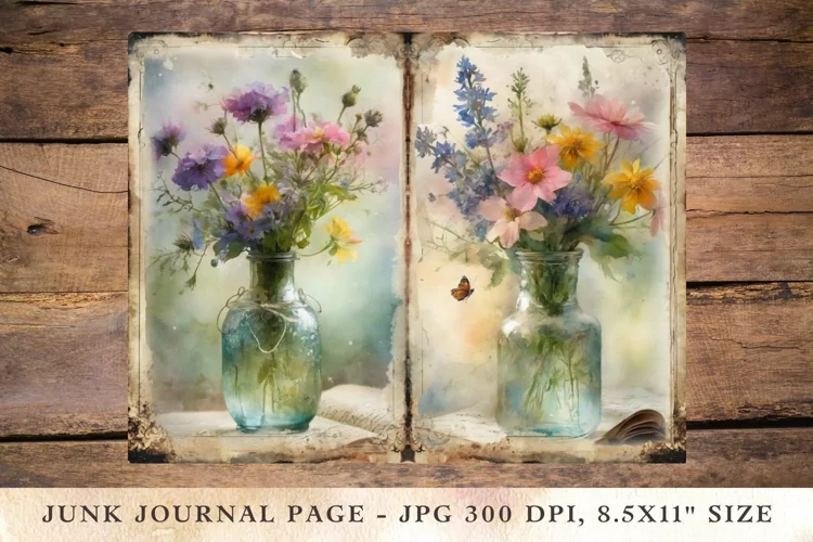 Printable Junk Journal Pages wildflower in vase