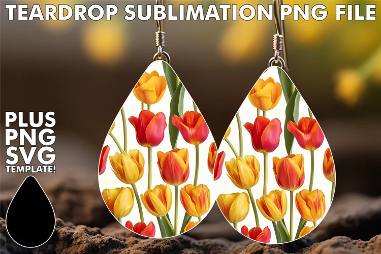 Vibrant Watercolor Floral Teardrop Earrings - Sublimation