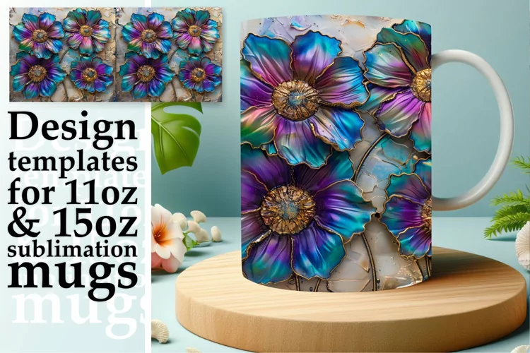 3D Floral Delight Mug Wrap: Sublimation - 11oz/15oz