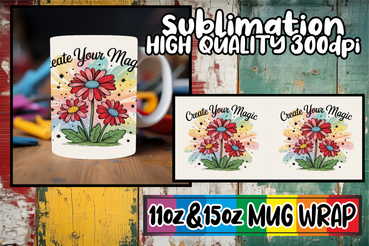 Perfect start sublimation 11oz 15oz mug wrap, Flowers Quote