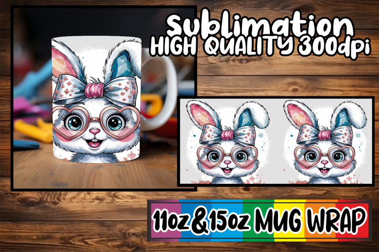 Blissful heart 11oz 15oz sublimation wrap, Easter Bunny