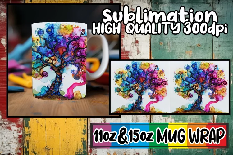 Springtime Delight Mug Sublimation Wrap - Colorful Tree