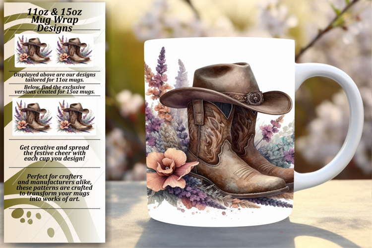 Elegant 15oz Mug Wrap Png Design , Western