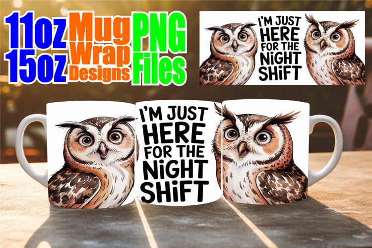 Cozy mornings 11oz 15oz mug wrap, Funny Animals example image 1