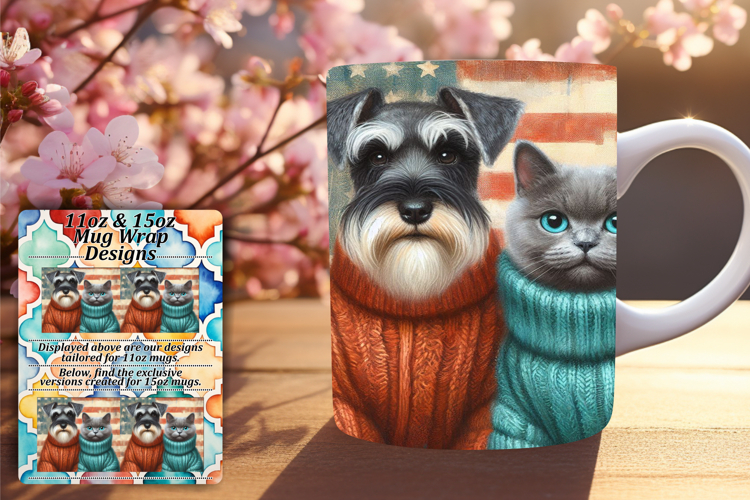 Sweet 15oz Mug Wrap Png Artwork , Dog and cat
