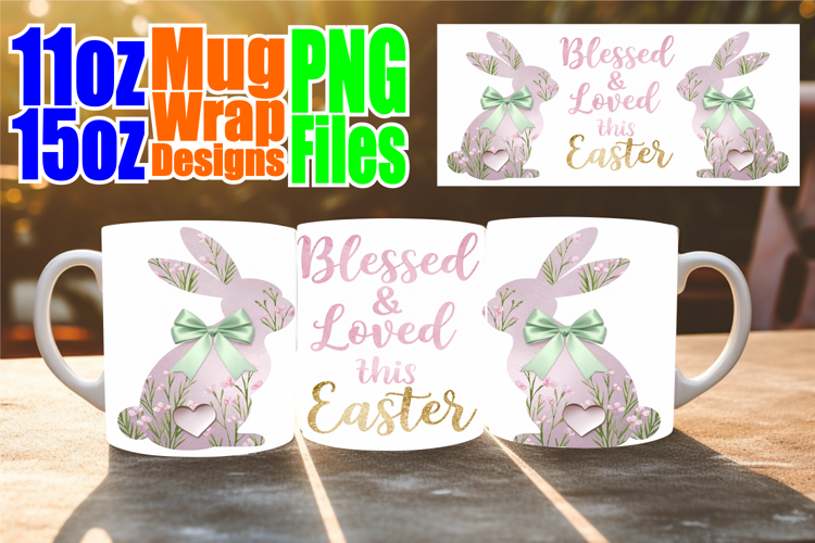 Unique thoughts 11oz 15oz sublimation wrap, Easter Bunny
