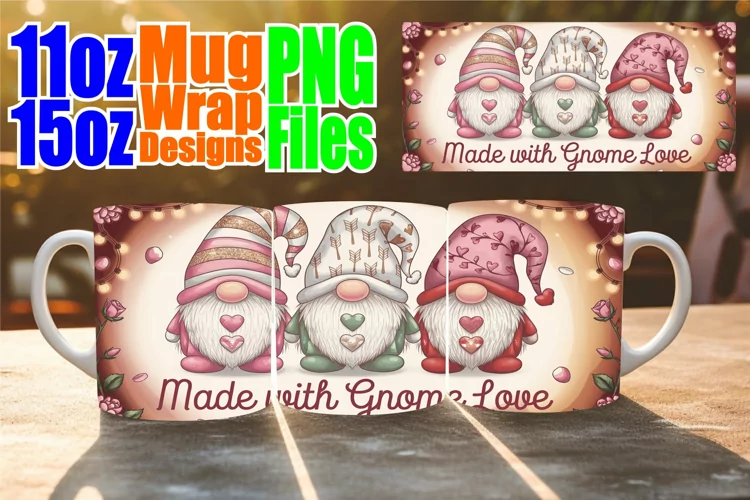 Bright smiles sublimation mug wrap, Love Gnome