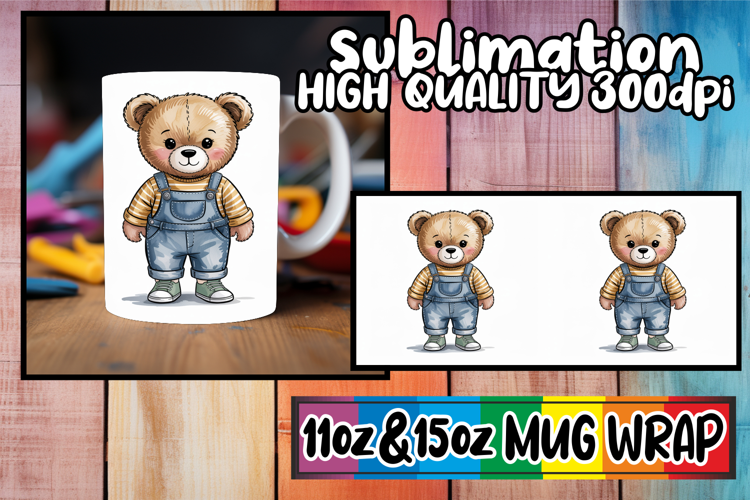 Blissful days 11oz 15oz mug wrap, Teddy Bear