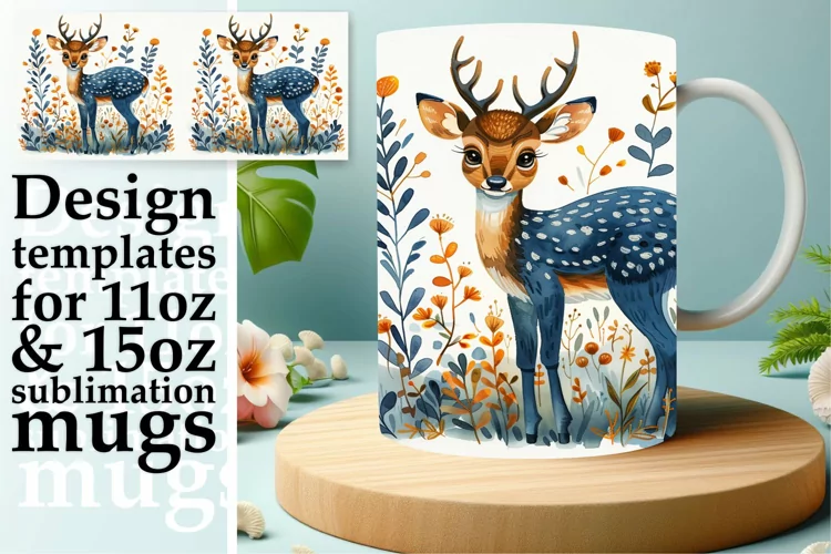 Spring-Themed Deer Watercolor Mug Wrap
