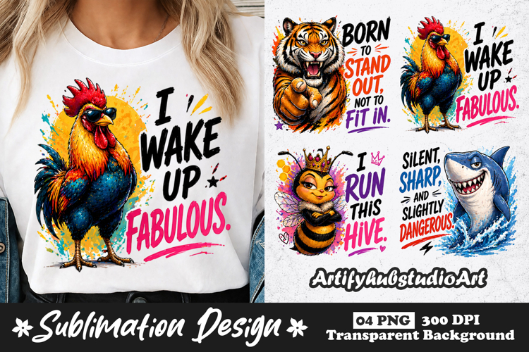 Funny Animal Attitude Sublimation PNG Designs | Bold Quote example image 1