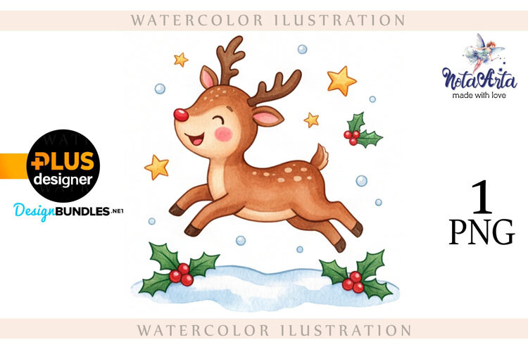Christmas deer watercolor illustration example image 1